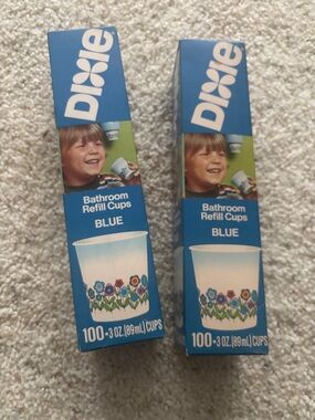 Vintage Dixie bathroom refill cups 3oz blue floral 1970s sealed NOS